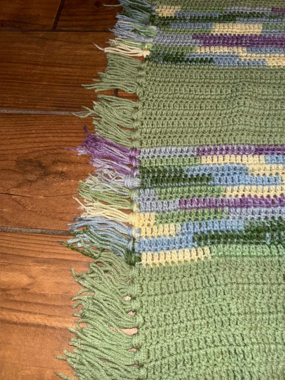 Handwoven Green Textured Throw with Purple & Cream Stripes